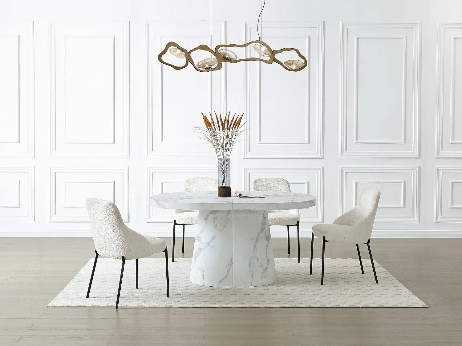 Table à manger extensible 6 à +12 personnes en MDF - Effet marbre blanc - CLOEVA