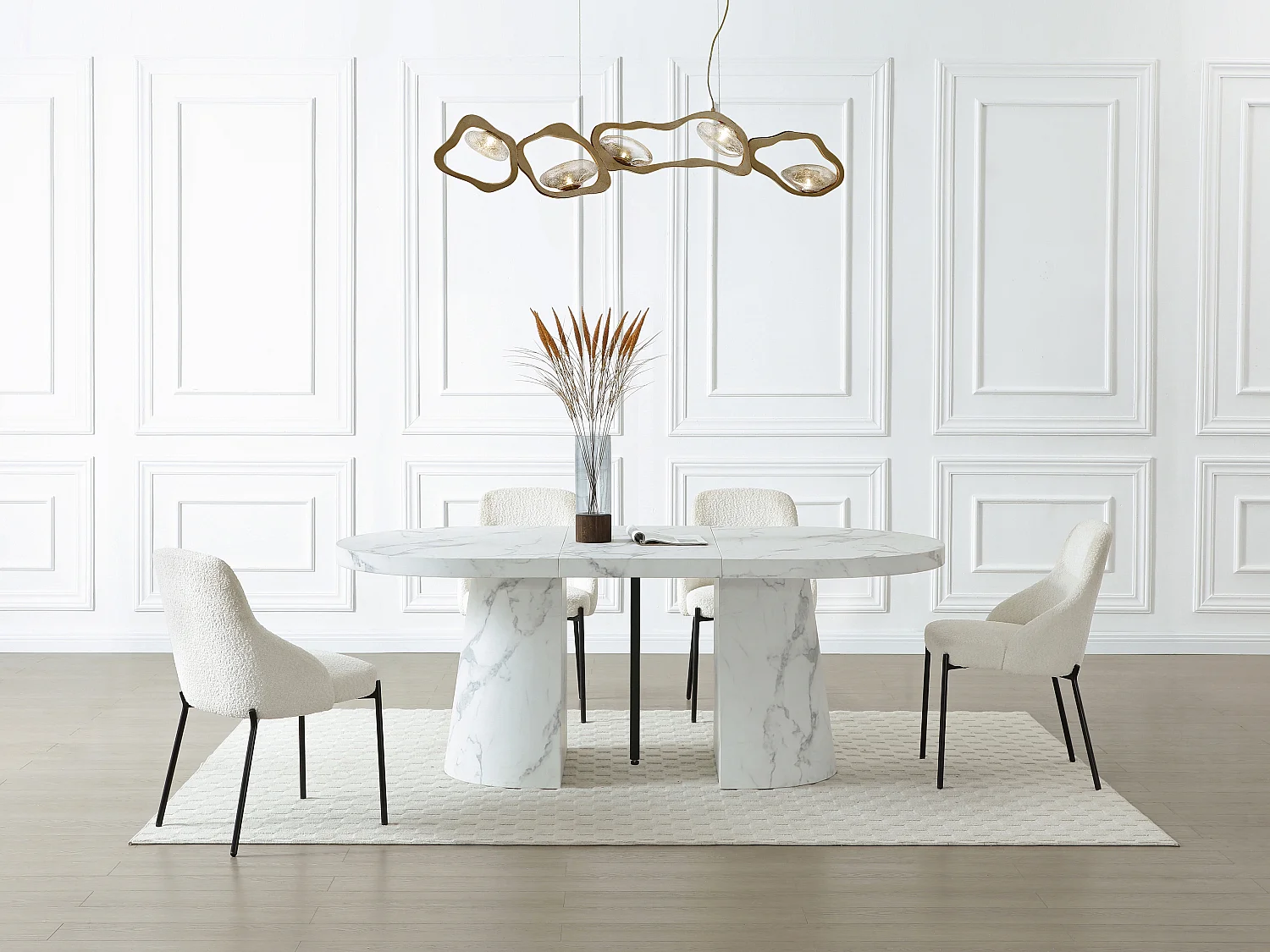 Mesa de jantar extensível 6 a 12 lugares em MDF efeito mármore branco - CLOEVA