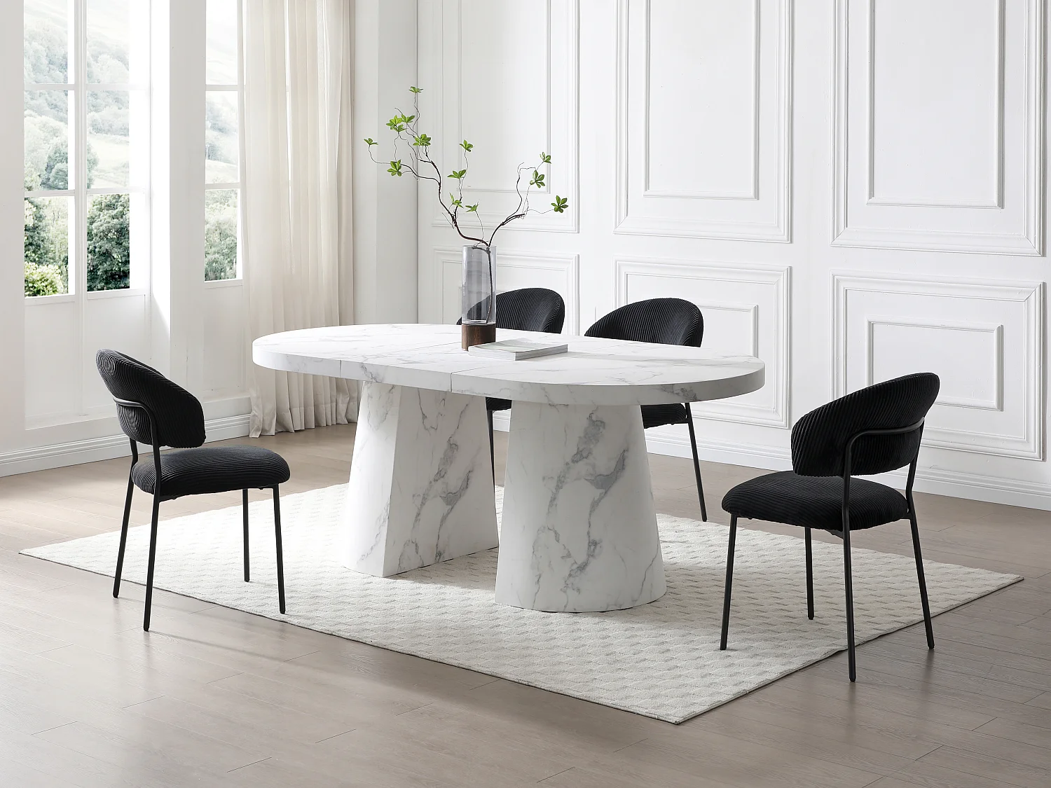 Verlengbare eettafel 6 tot +12 plaatsen van mdf - Wit marmereffect - CLOEVA