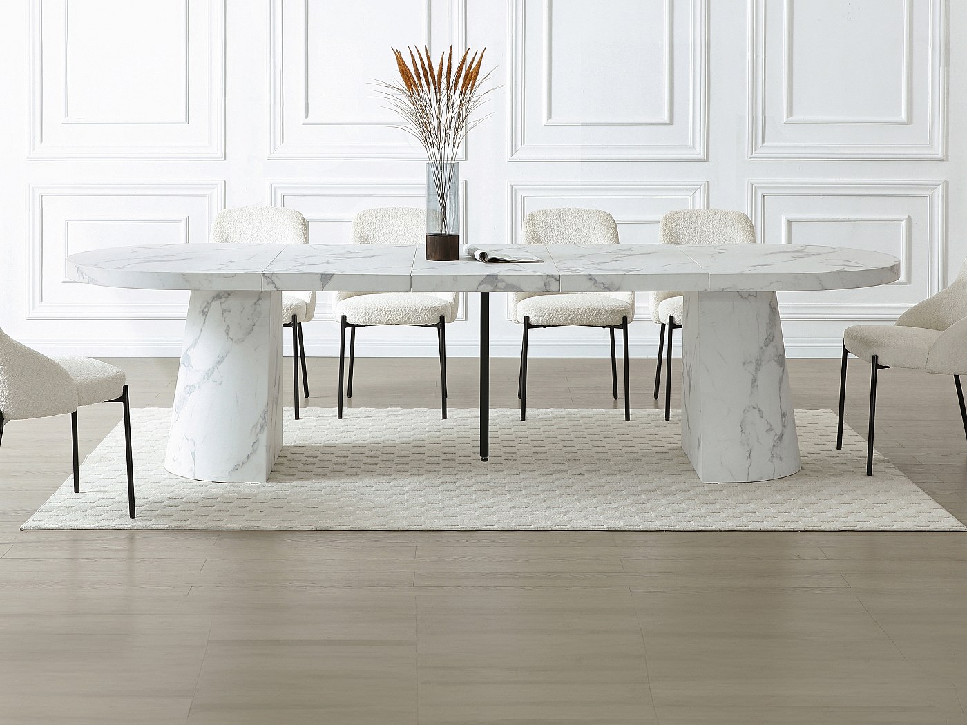 Table à manger extensible 6 à 12 personnes en MDF - Effet marbre blanc - CLOEVA