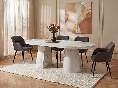 Tavolo da pranzo allungabile da 6 a +12 persone in MDF Effetto marmo Bianco - CLOEVA