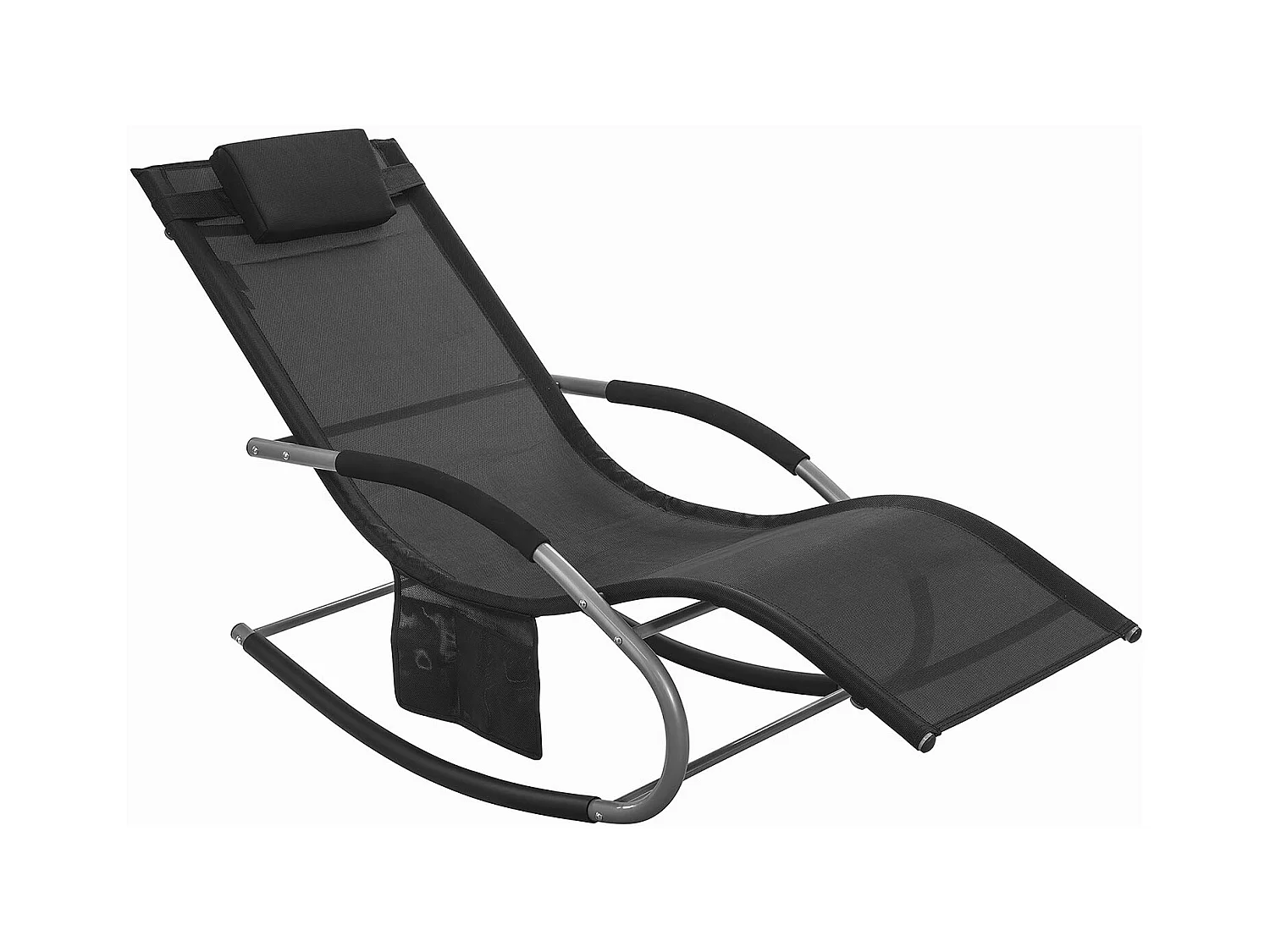 SoBuy Chaise Longue Transat de Jardin Bascule avec Appui-Tête Réglable, Pochette de Rangement et Repose-Pieds, Noir, OGS28-SCH