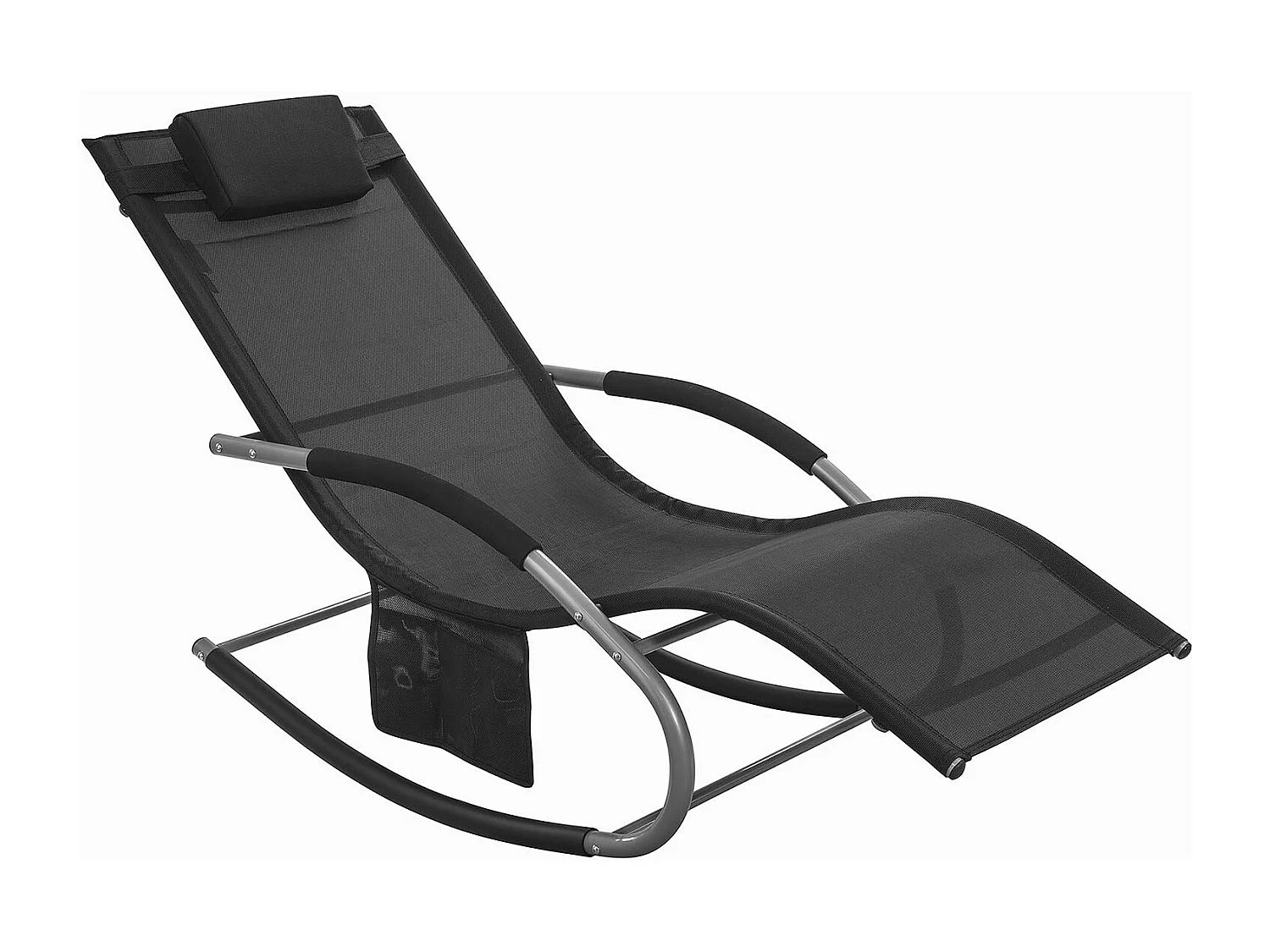 SoBuy Chaise Longue Transat de Jardin Bascule avec Appui-Tête Réglable, Pochette de Rangement et Repose-Pieds, Noir, OGS28-SCH