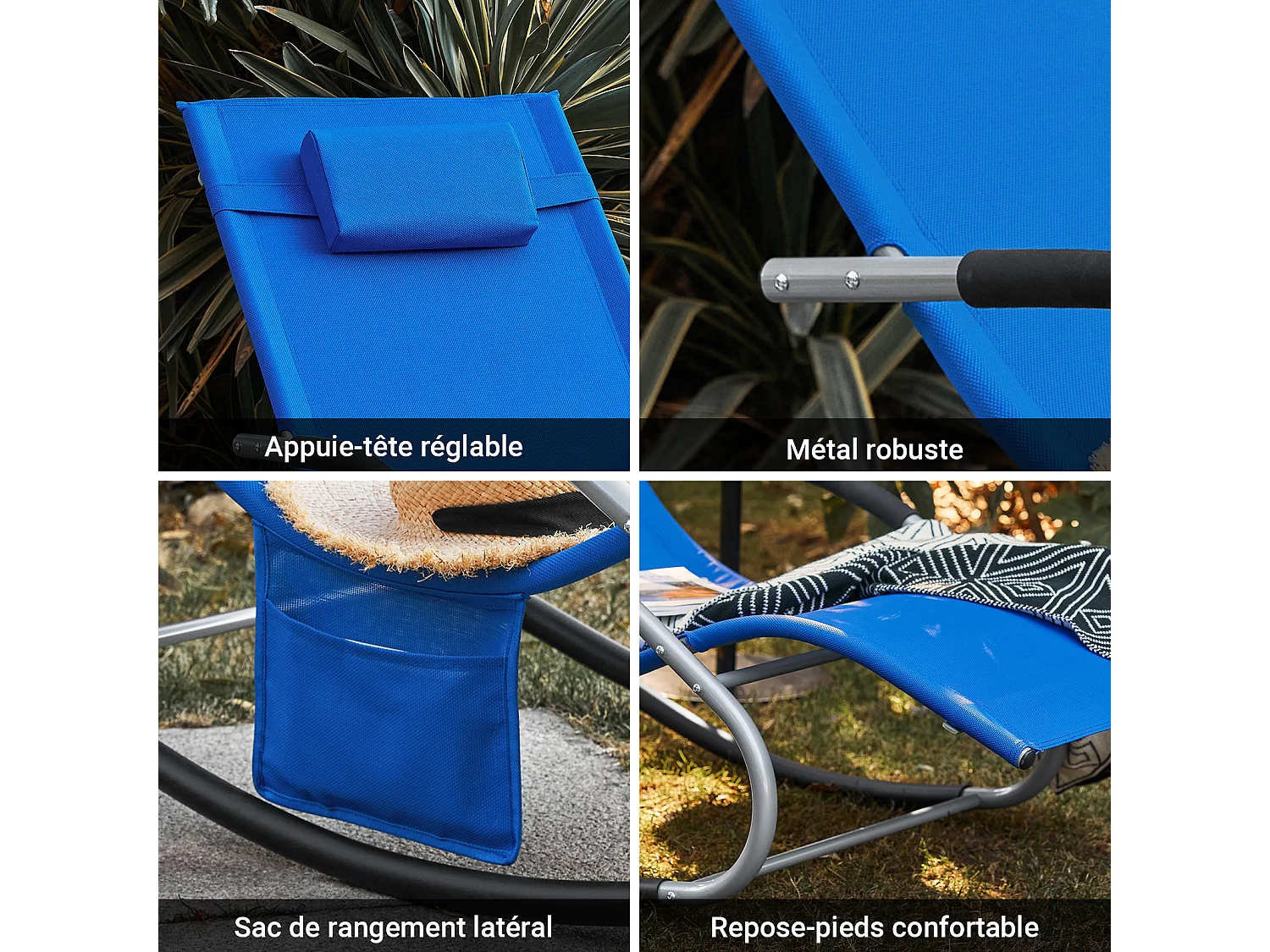 SoBuy OGS28-KB Chaise Longue Transat de Jardin Bascule avec Appui-tête Réglable et Pochette latérale | Prévente