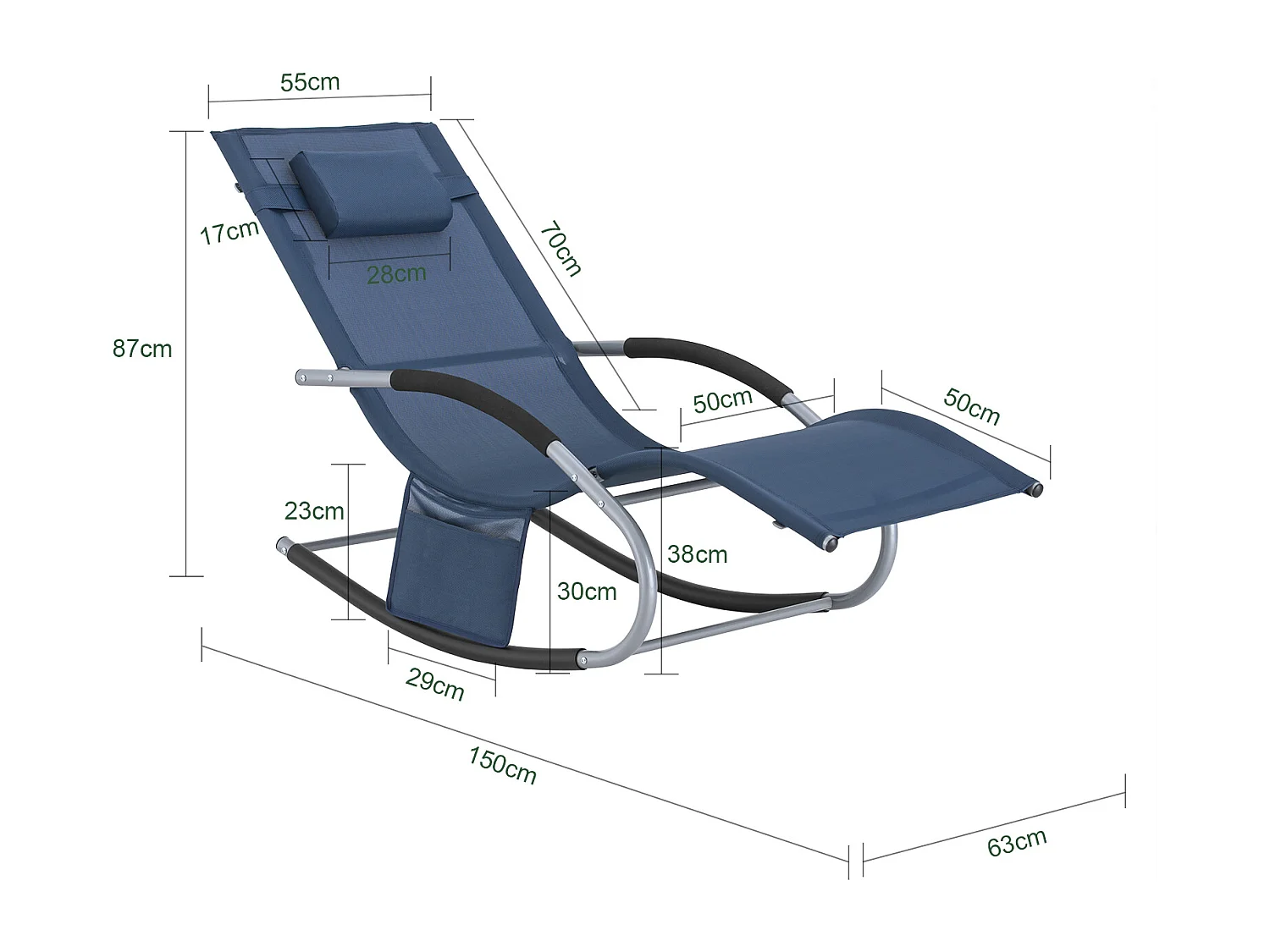 SoBuy Ligstoel Schommelstoel met Hoofdsteun en Zijvak en Voetsteun Comfortabele Tuin Ligstoel Schommelstoel, OGS28-NB