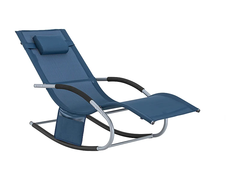 SoBuy Bain de Soleil Chaise Longue Fauteuil à Bascule avec Appui-tête et Pochette latérale et Repose-Pieds Transat de Jardin Rocking Chair Confortable, OGS28-NB
