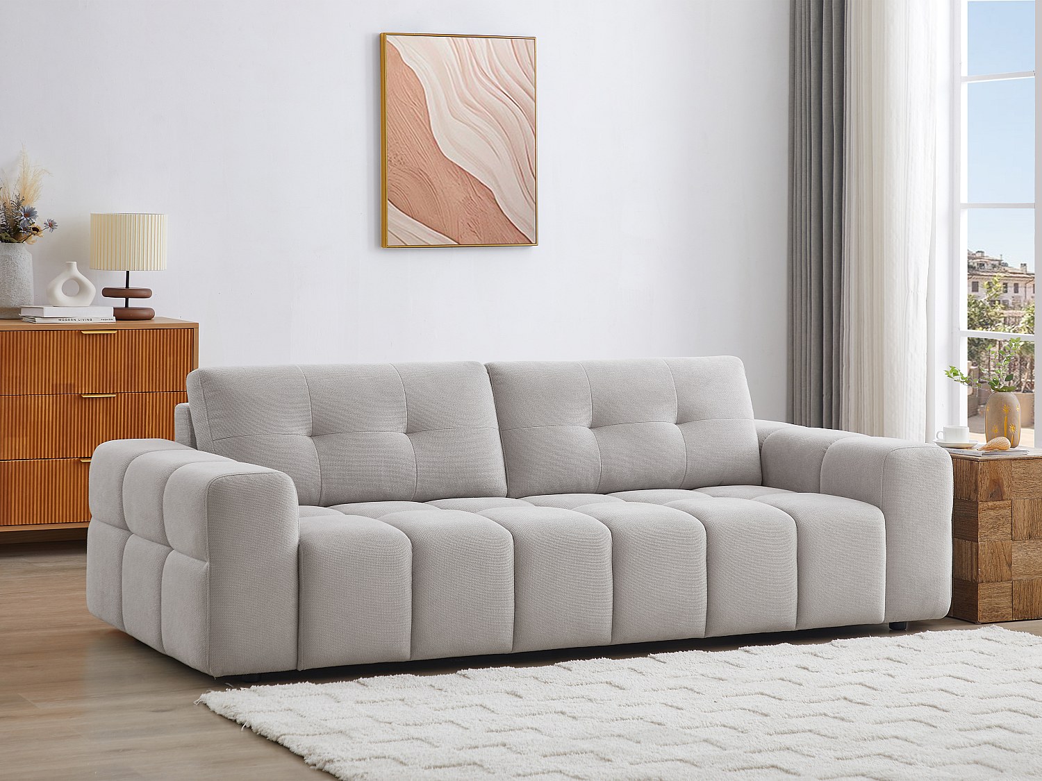 Vente-unique Sofa 3-Sitzer - Strukturstoff - Hellgrau - Sopelana