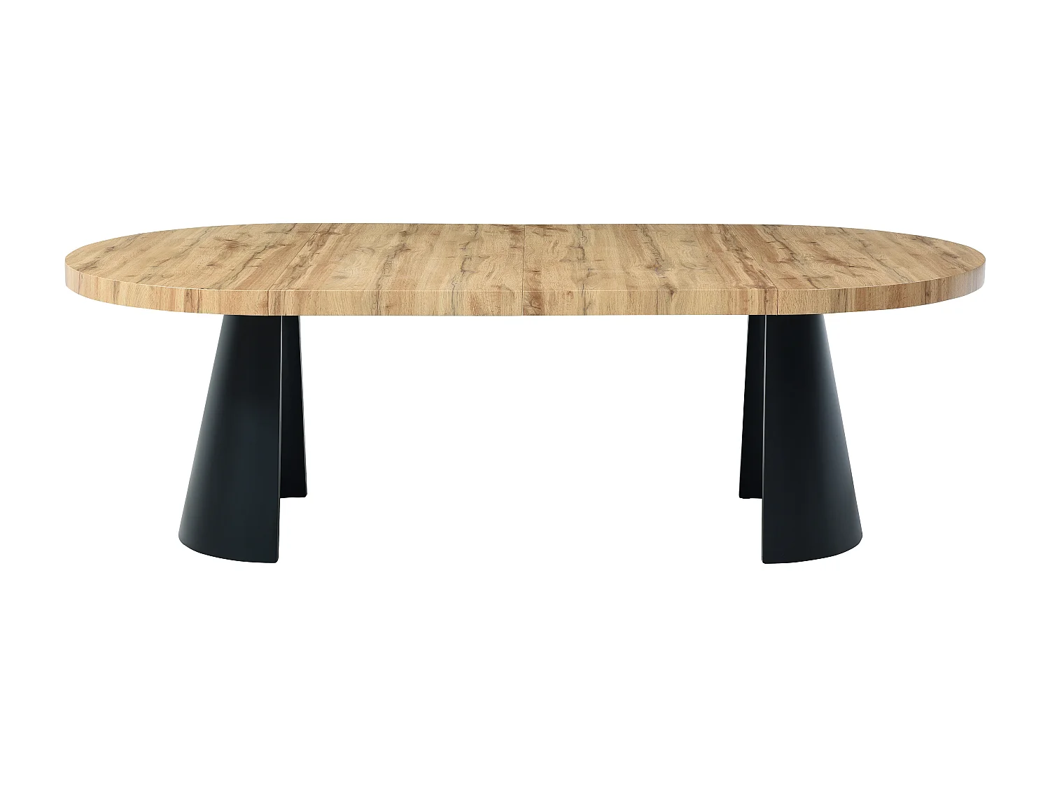 Table à manger extensible 4 à 12 personnes en MDF et métal noir - Naturel clair - JARELIA