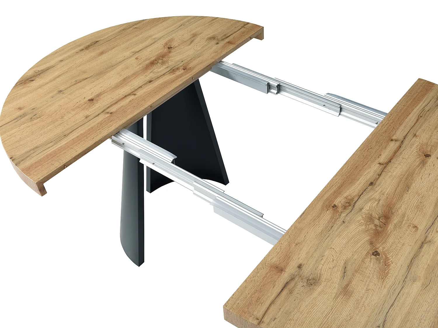 Table à manger extensible 4 à 12 personnes en MDF et métal noir - Naturel clair - JARELIA