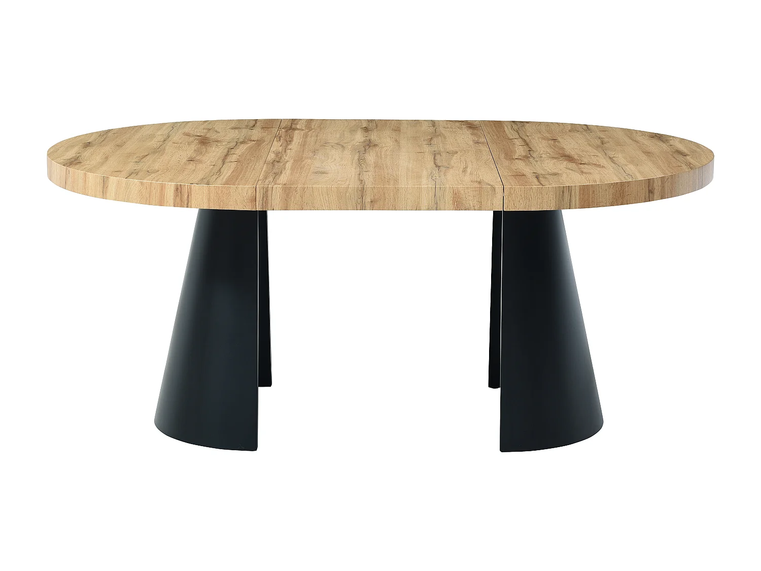 Uitschuifbare eettafel 4 tot 12 plaatsen van mdf en zwart metaal - Licht naturel - JARELIA