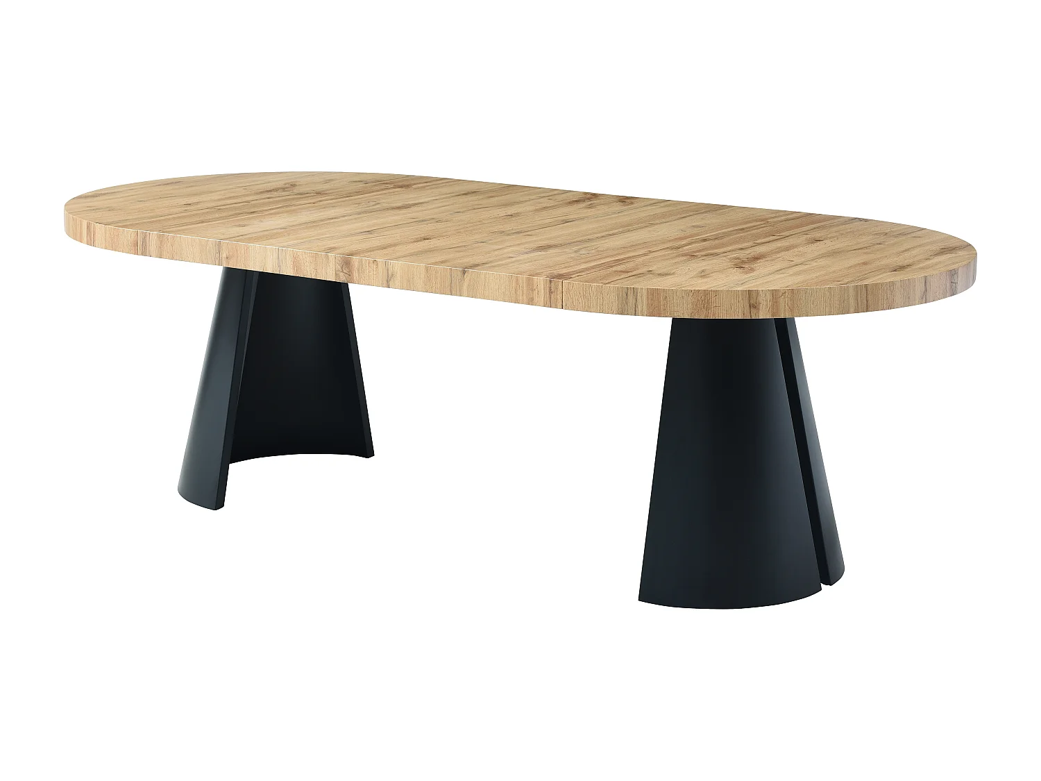 Uitschuifbare eettafel 4 tot 12 plaatsen van mdf en zwart metaal - Licht naturel - JARELIA