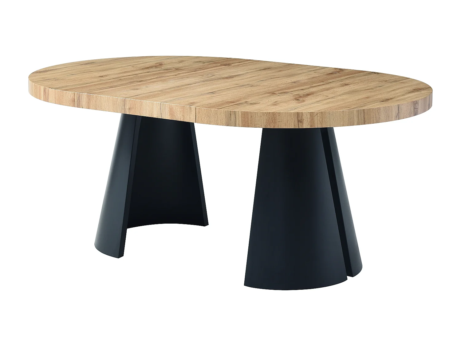 Uitschuifbare eettafel 4 tot 12 plaatsen van mdf en zwart metaal - Licht naturel - JARELIA