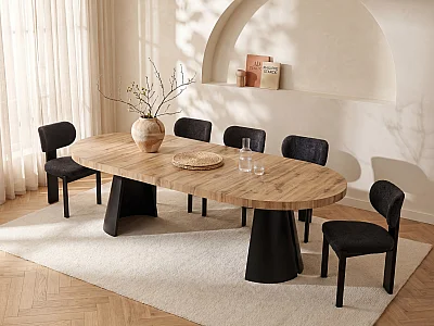 Mesa de comedor extensible 4 a 12 personas de MDF y metal negro - Natural claro - JARELIA