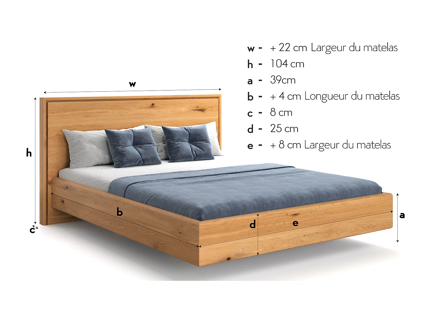 Lit en bois massif Valor flottant