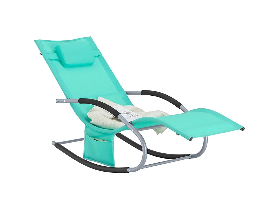 SoBuy OGS28-TB Chaise Longue Transat de Jardin Bascule avec Appui-tête Réglable et Pochette latérale | Prévente