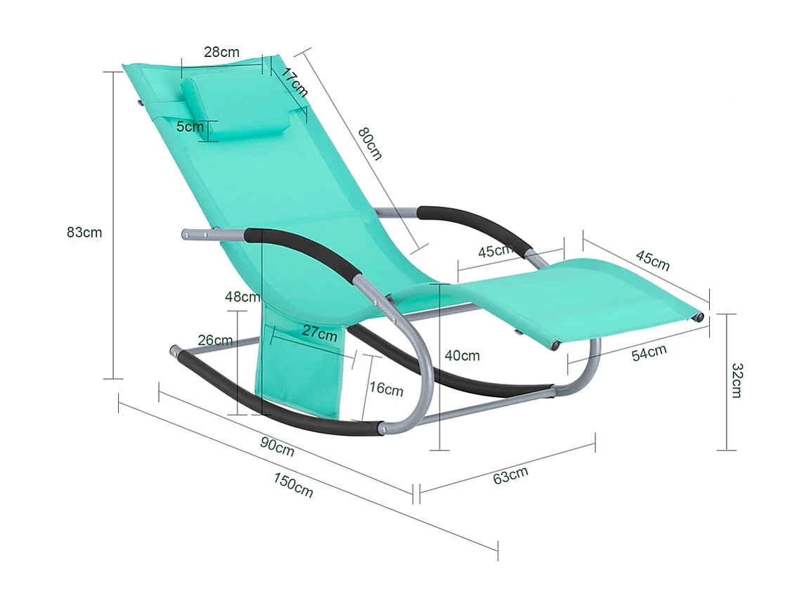 SoBuy OGS28-TB Chaise Longue Transat de Jardin Bascule avec Appui-tête Réglable et Pochette latérale | Prévente