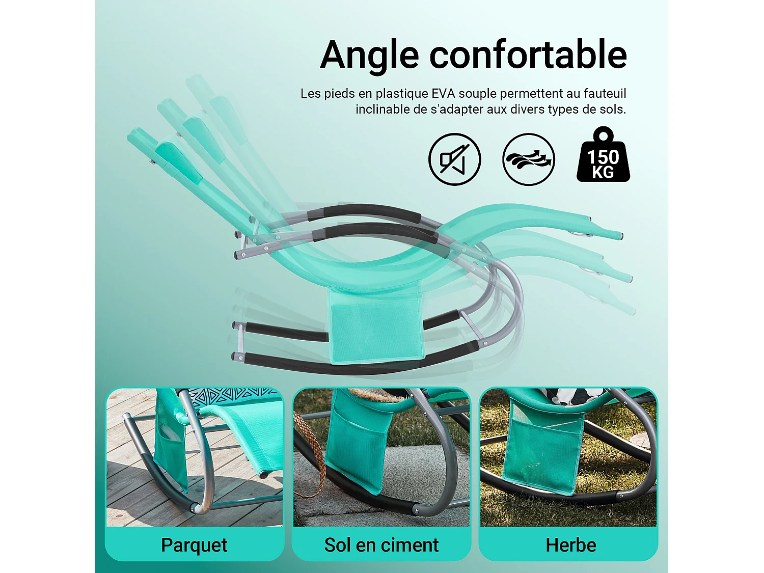 SoBuy OGS28-TB Chaise Longue Transat de Jardin Bascule avec Appui-tête Réglable et Pochette latérale | Prévente