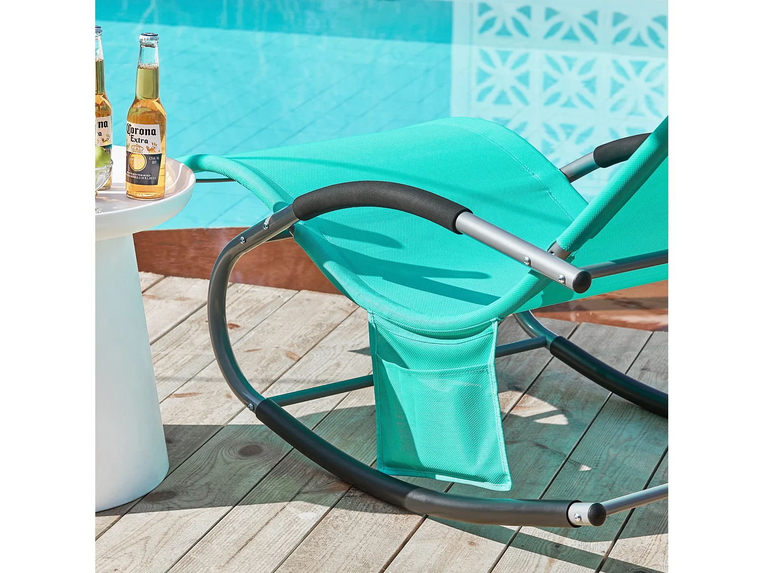 SoBuy OGS28-TB Chaise Longue Transat de Jardin Bascule avec Appui-tête Réglable et Pochette latérale | Prévente