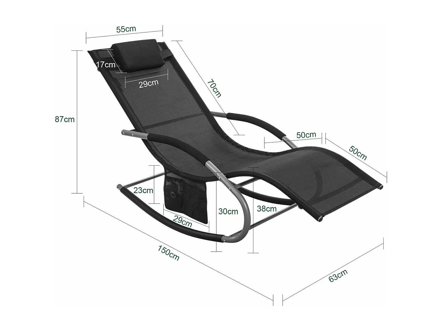SoBuy Chaise Longue Transat de Jardin Bascule avec Appui-Tête Réglable, Pochette de Rangement et Repose-Pieds, Noir, OGS28-SCHx2