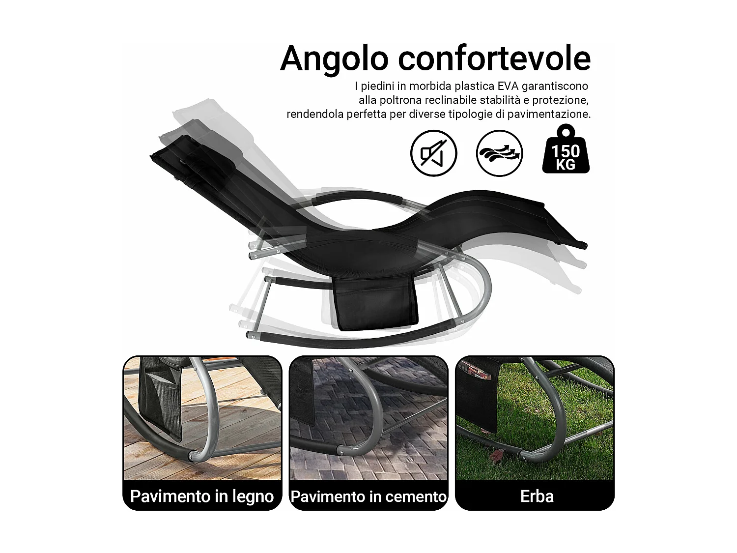 SoBuy Chaise Longue Transat de Jardin Bascule avec Appui-Tête Réglable, Pochette de Rangement et Repose-Pieds, Noir, OGS28-SCHx2