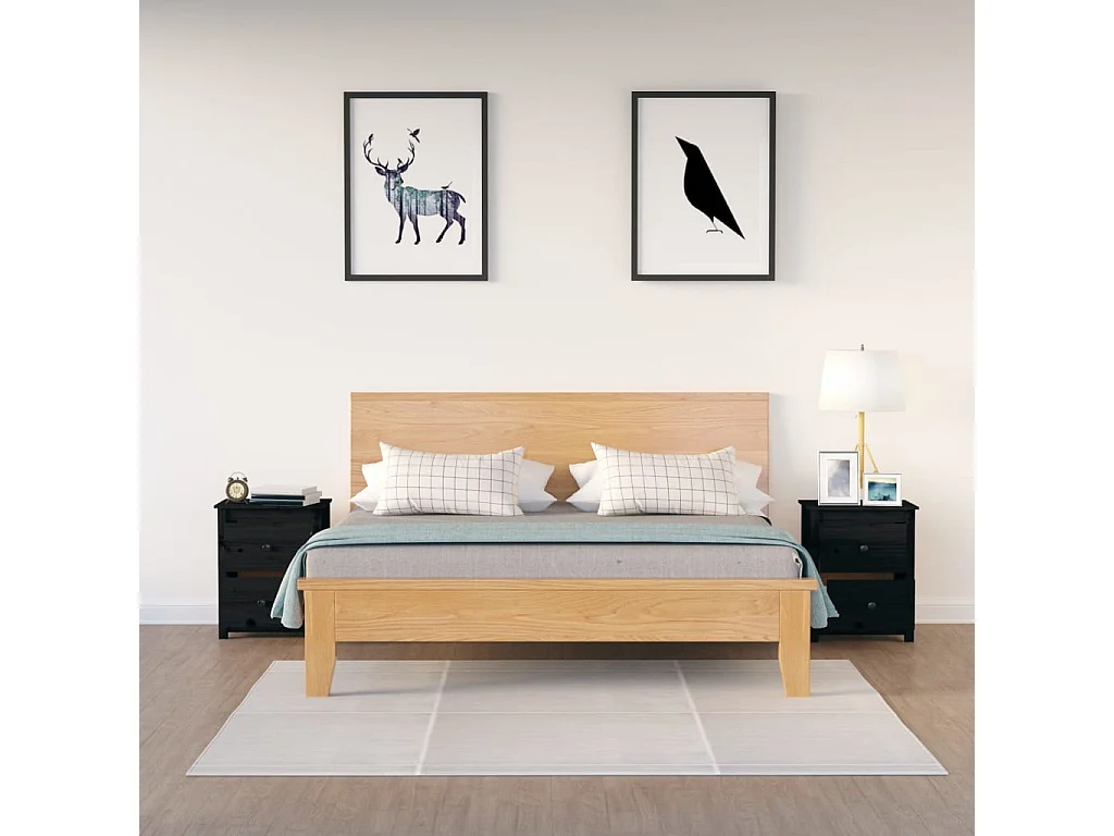 Tables de chevet 2 pcs Noir 50x35x61,5 Bois de pin massif