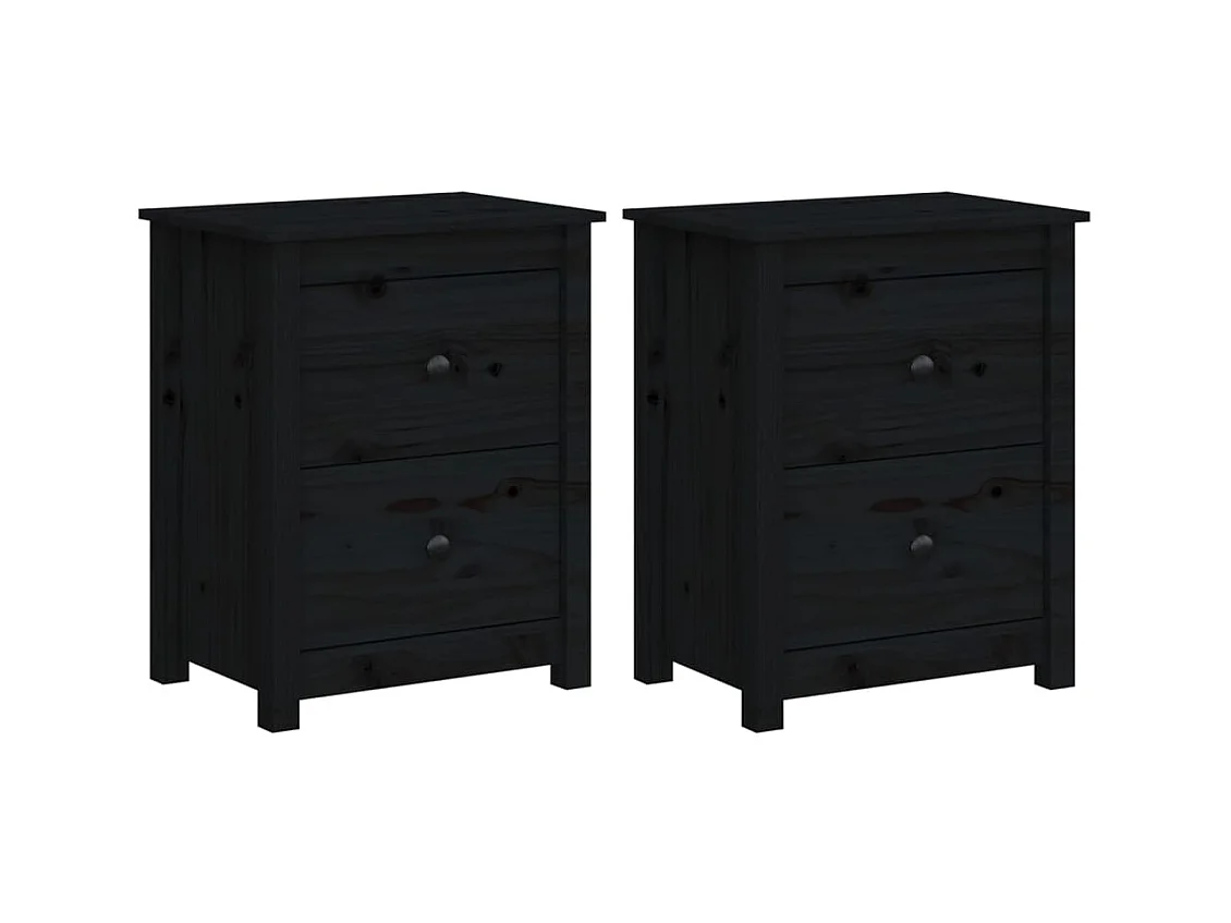 Tables de chevet 2 pcs Noir 50x35x61,5 Bois de pin massif