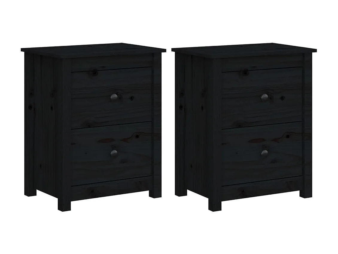 Tables de chevet 2 pcs Noir 50x35x61,5 Bois de pin massif