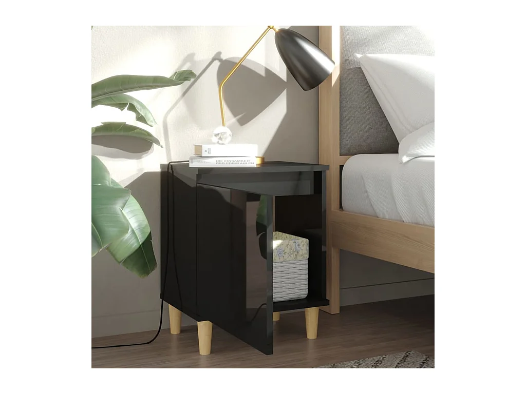 Nachtkastje met houten poten 40x30x50 cm hoogglans zwart