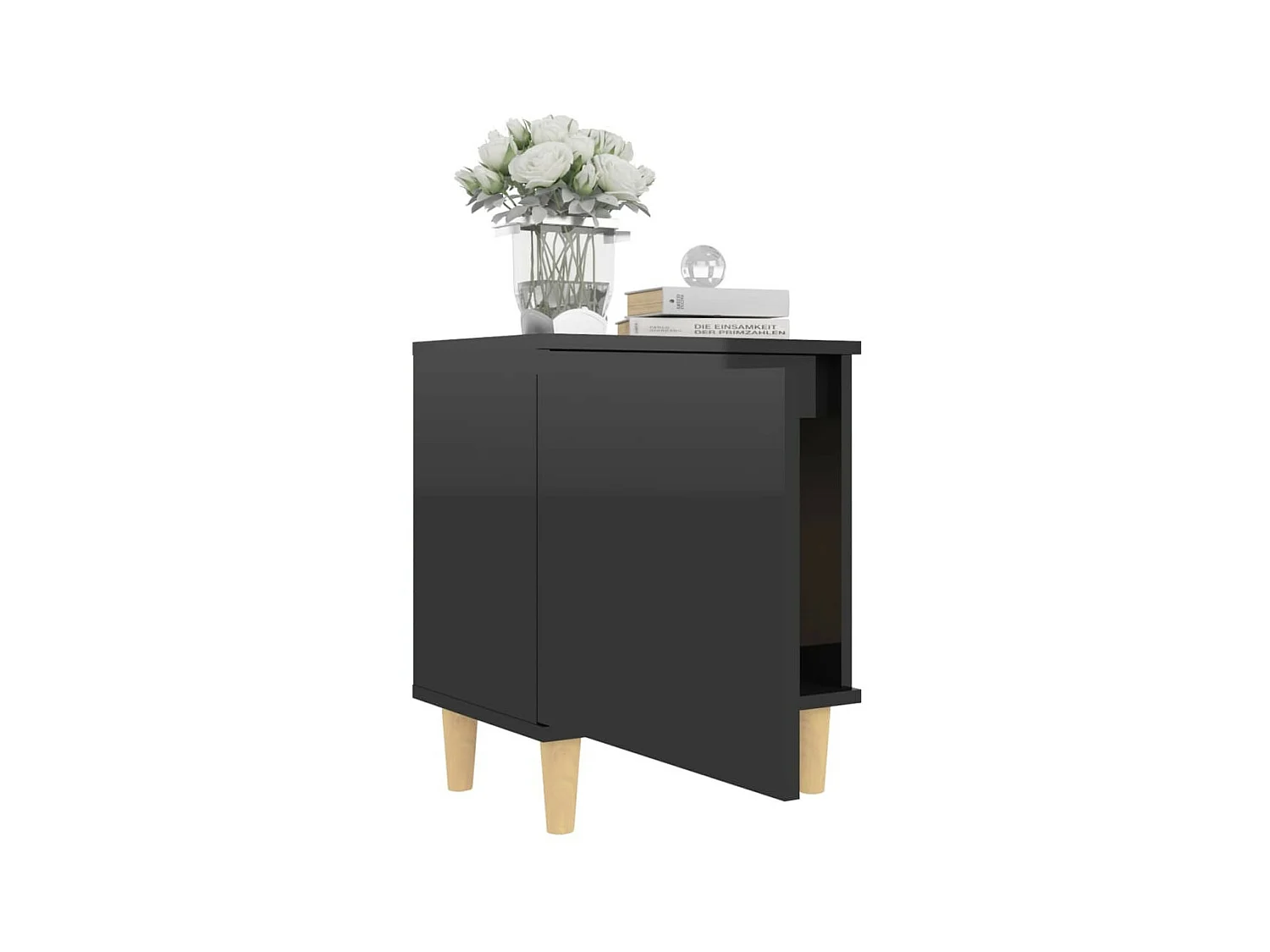 Nachtkastje met houten poten 40x30x50 cm hoogglans zwart