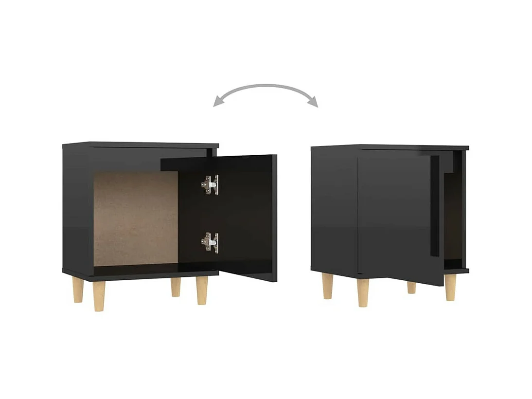Nachtkastje met houten poten 40x30x50 cm hoogglans zwart