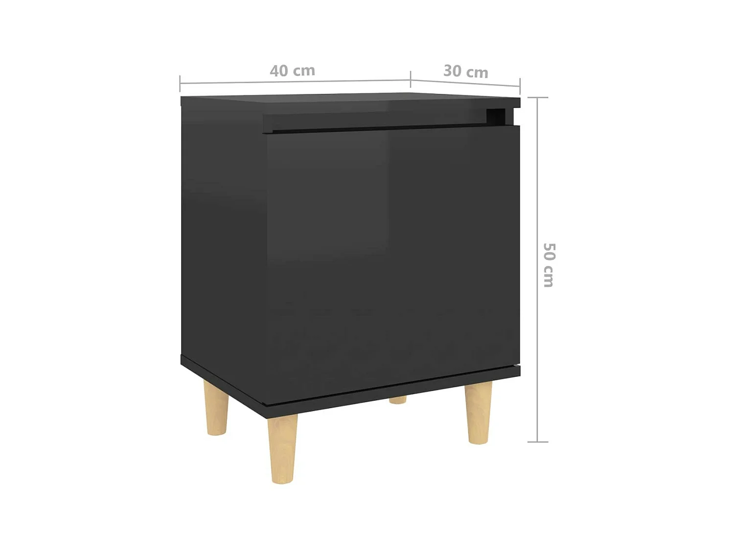 Nachtkastje met houten poten 40x30x50 cm hoogglans zwart