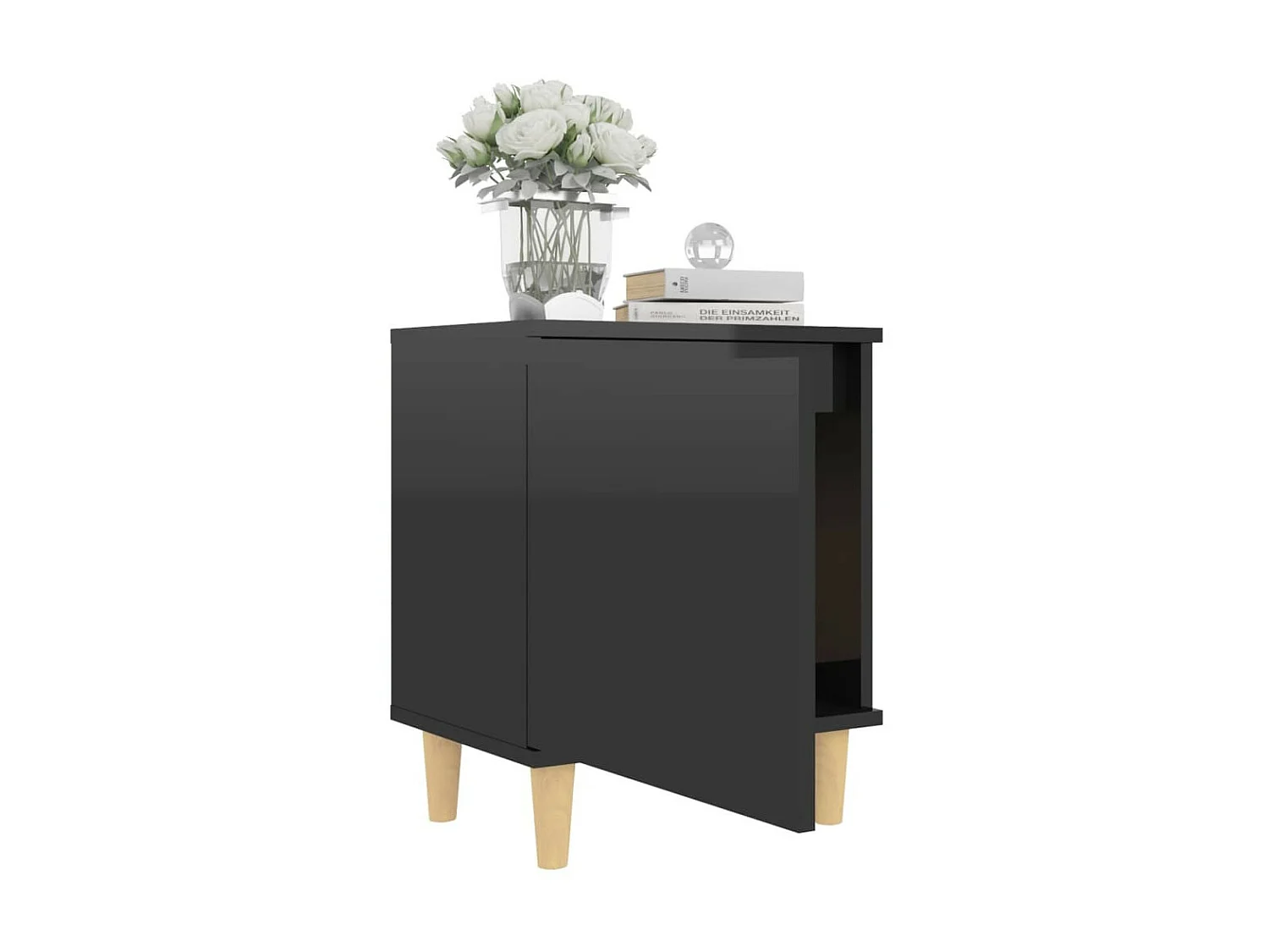 Nachtkastje met houten poten 40x30x50 cm hoogglans zwart