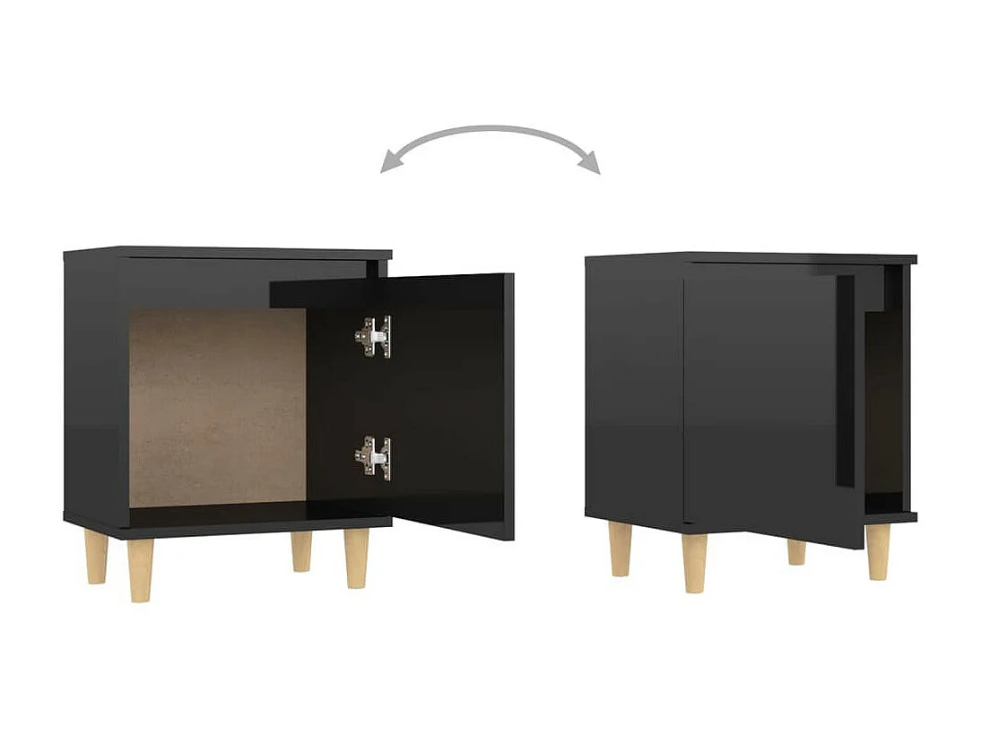 Nachtkastje met houten poten 40x30x50 cm hoogglans zwart