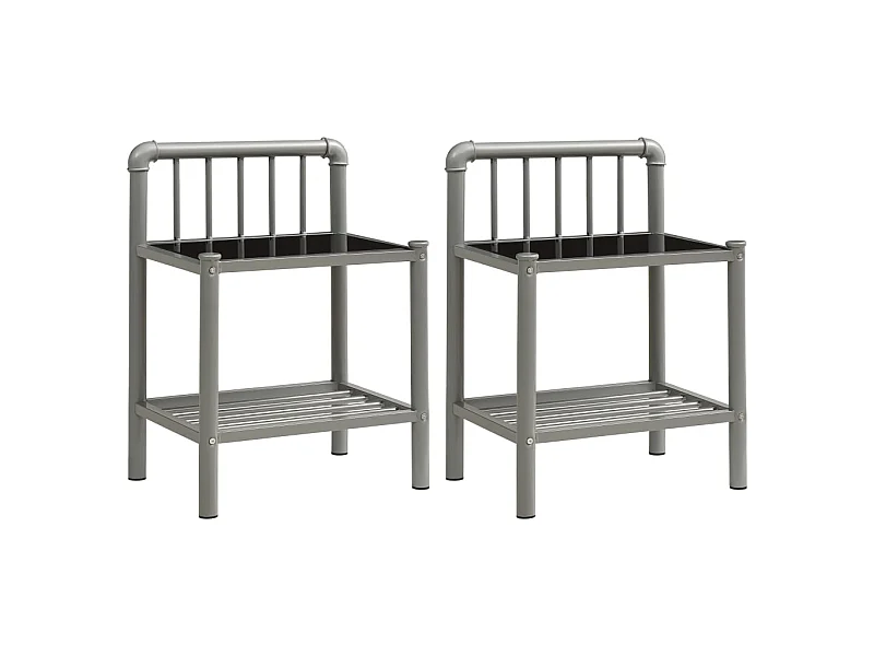 Tables de chevet 2 pcs Gris et noir Métal et verre 3