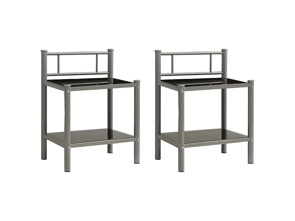 Tables de chevet 2 pcs Gris et noir Métal et verre