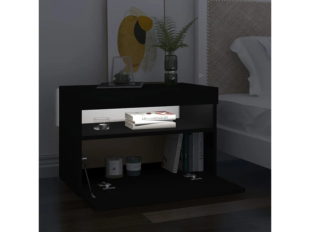 Chevet avec lumières LED Noir 60x35x40