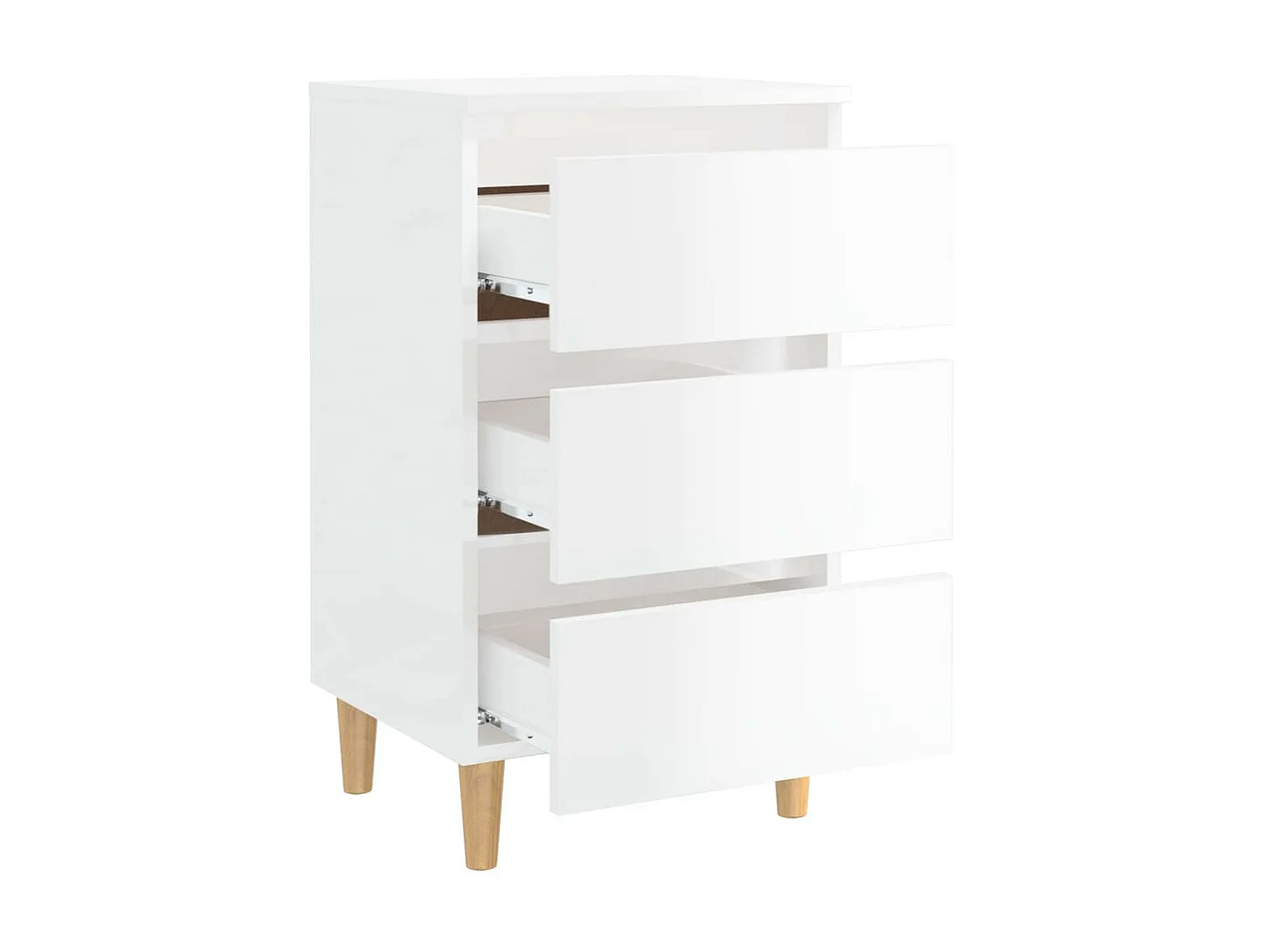 Table de chevet avec pieds en bois Blanc brillant 40x35x69