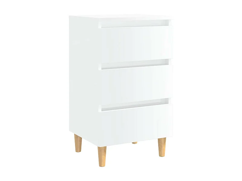 Table de chevet avec pieds en bois Blanc brillant 40x35x69