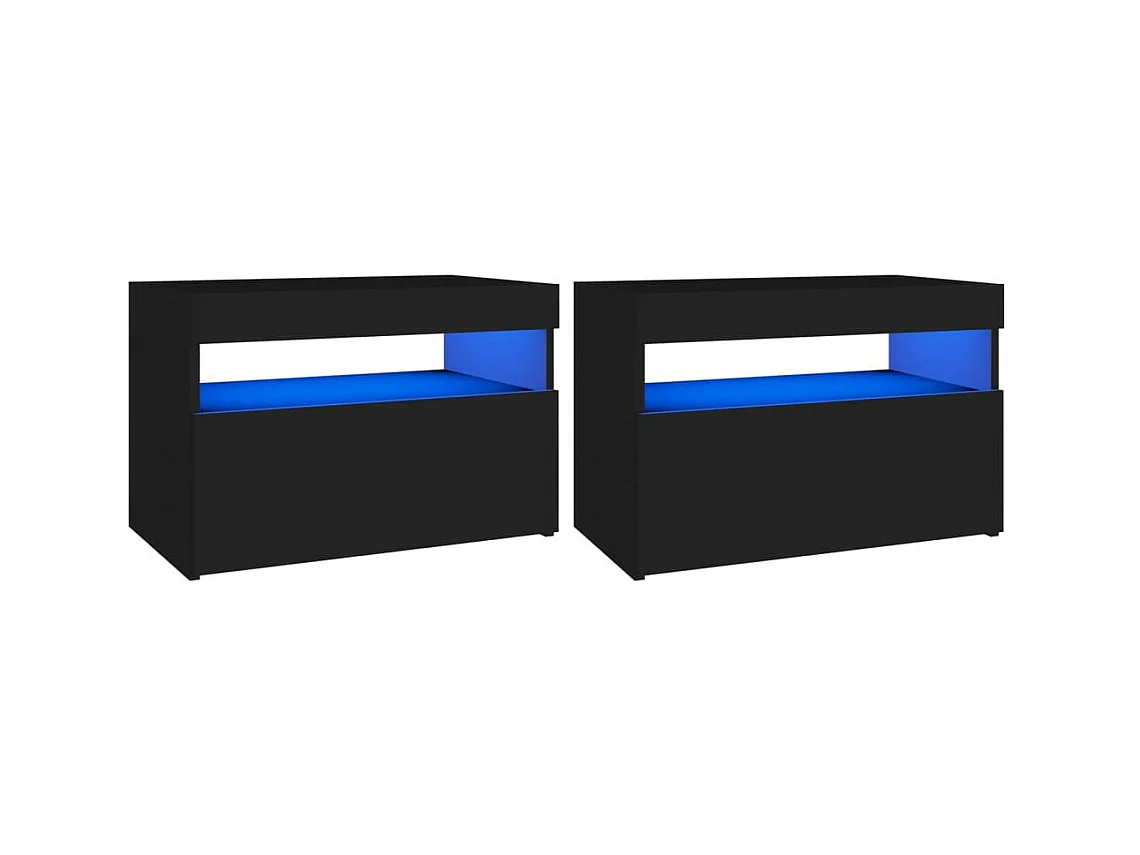 Chevet avec lumières LED 2 pcs Noir 60x35x40