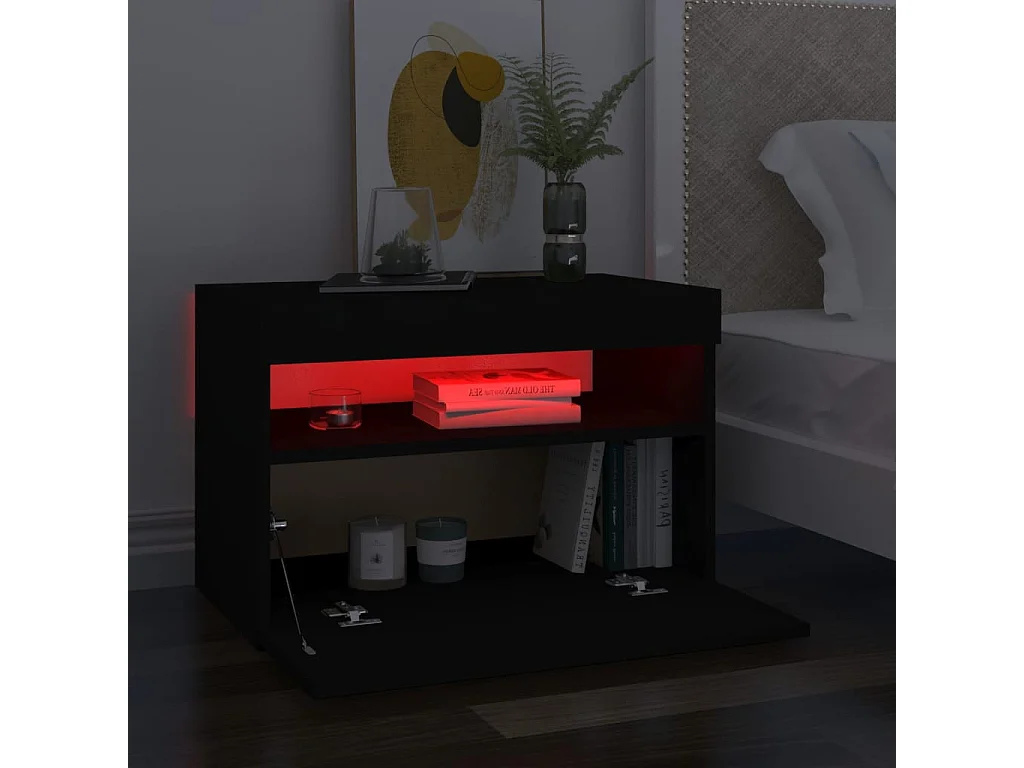 Chevet avec lumières LED 2 pcs Noir 60x35x40