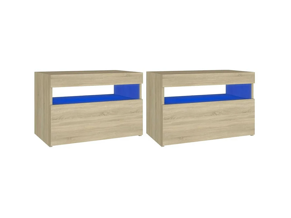 Chevet avec lumières LED 2 pcs Chêne sonoma 60x35x40