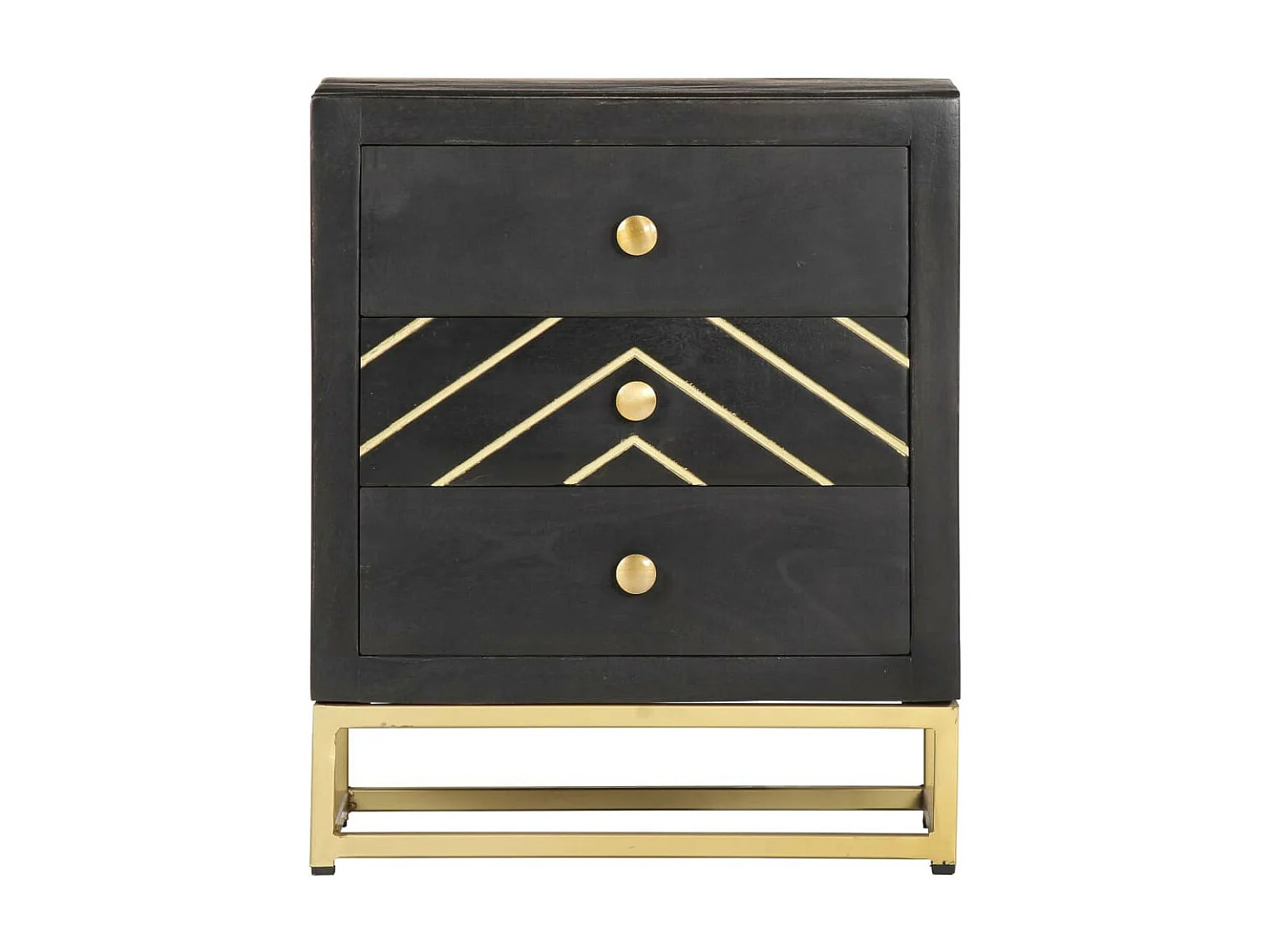 Chevet bois de manguier noir et pieds metal doré Viza