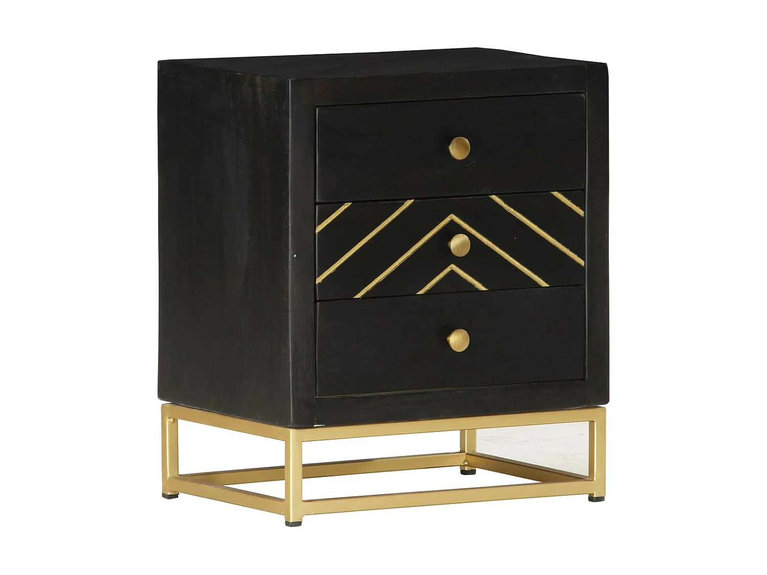 Chevet bois de manguier noir et pieds metal doré Viza