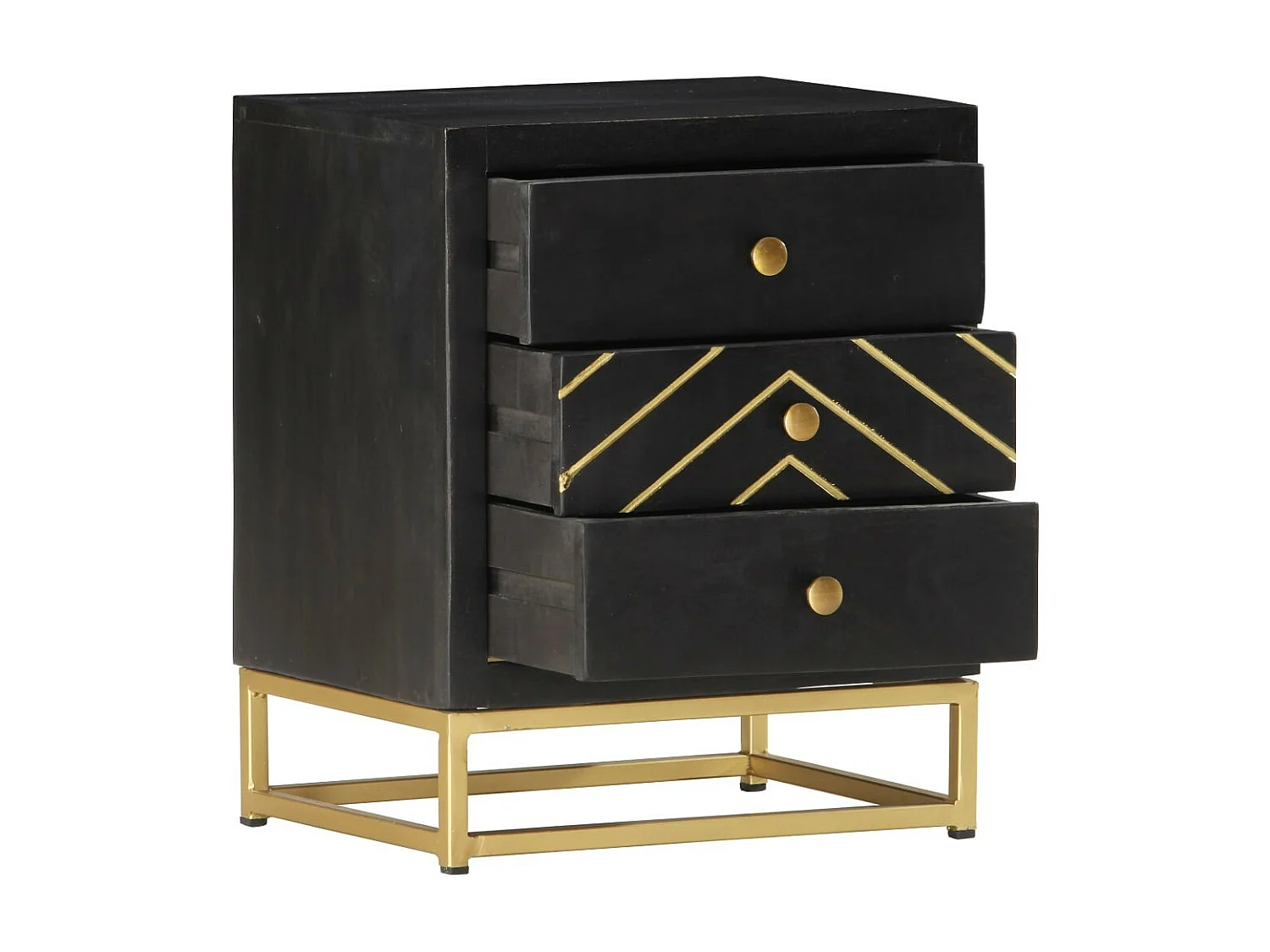 Chevet bois de manguier noir et pieds metal doré Viza