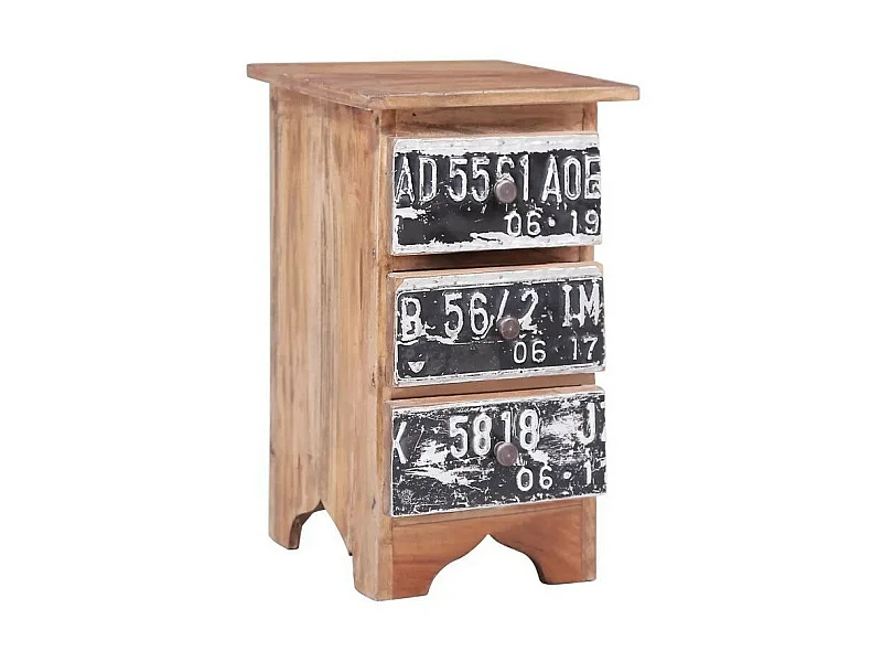 Table de chevet 3 tiroirs bois de récupération foncé Botil