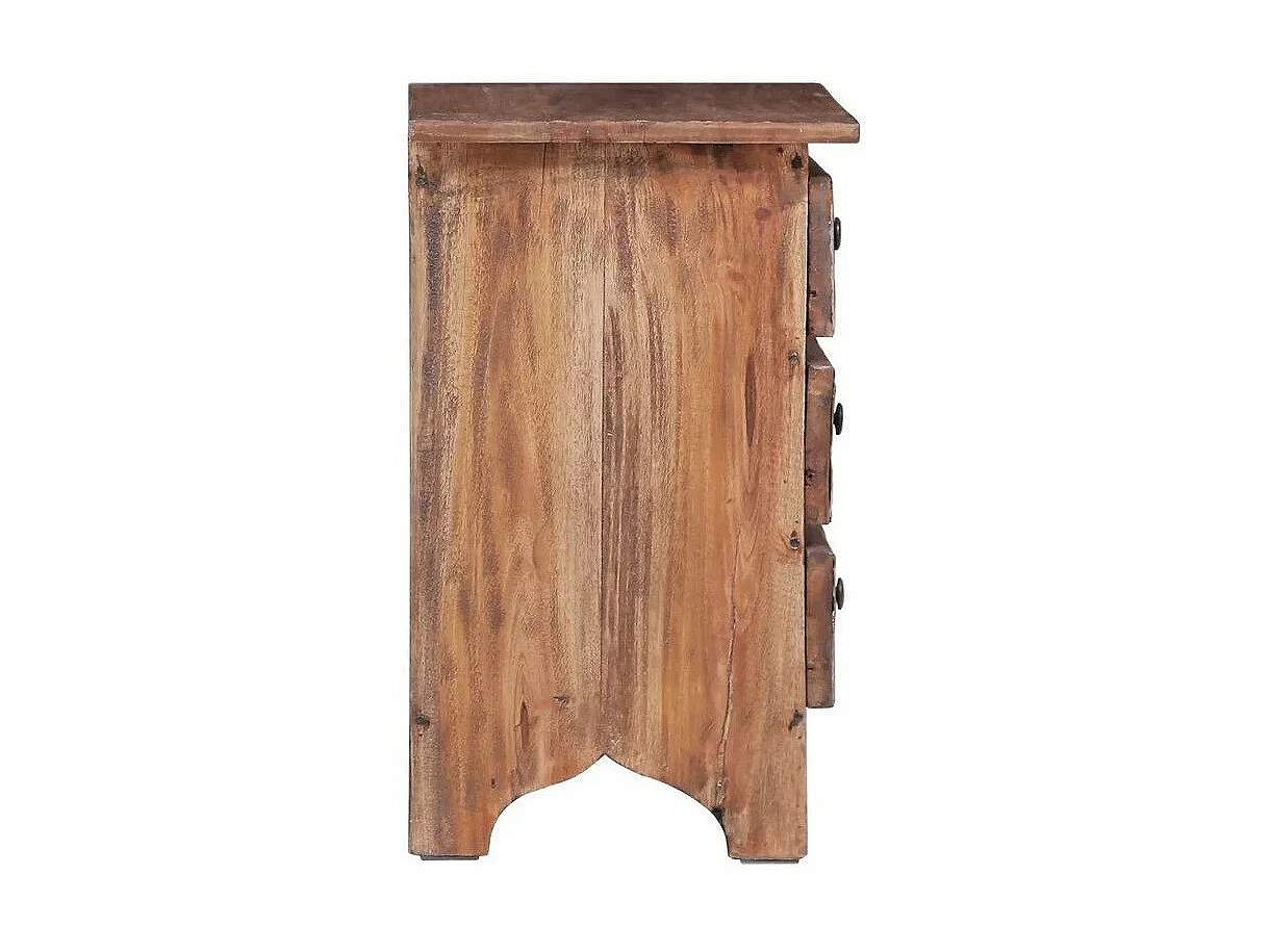 Table de chevet 3 tiroirs bois de récupération foncé Botil