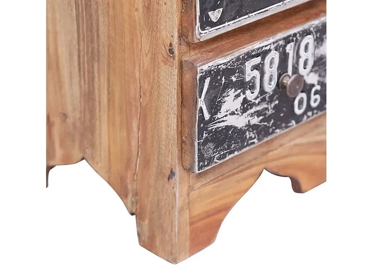 Table de chevet 3 tiroirs bois de récupération foncé Botil