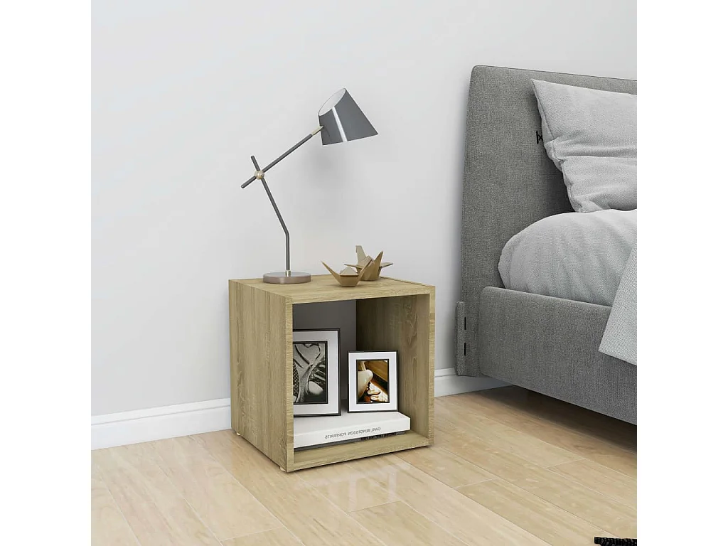 Chevet Blanc et chêne sonoma 37x35x37