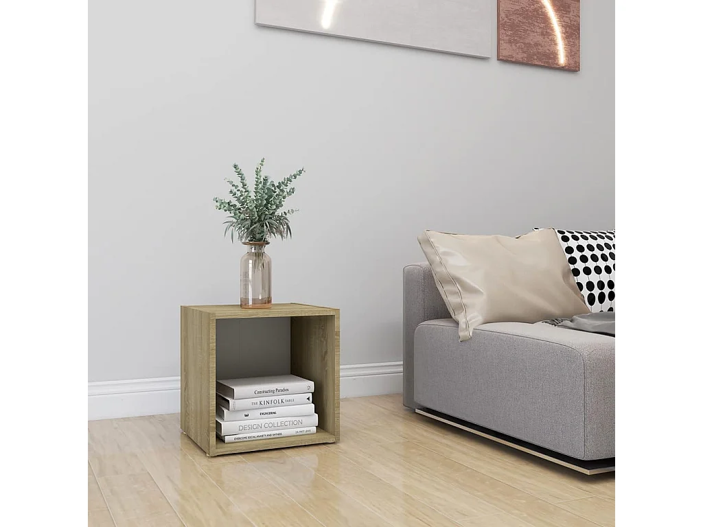 Chevet Blanc et chêne sonoma 37x35x37