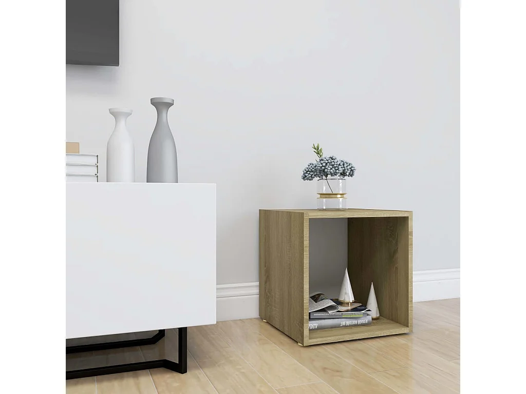 Chevet Blanc et chêne sonoma 37x35x37